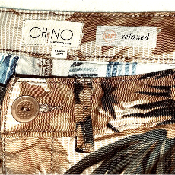 25P Chino by Anthropologie Tropical Bird Pants Dress Stripe Tan Relaxed Stretch - Picture 11 of 16